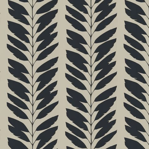 An all over wallpaper pattern featuring a contemporary design of trailing foliage which creates a vertical stripe when hung. Shown here in the liquorice colourway. Other colourways are available. Powder Room Inspiration, Black And Cream Wallpaper, Powder Room Ideas, Moody Wallpaper, Feature Wallpaper, Vanity Ideas, Cream Wallpaper, Fashion Wallpaper, Botanical Wallpaper