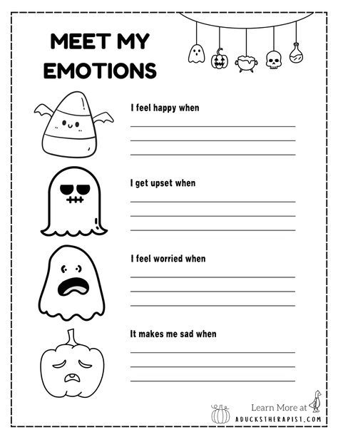 Happy Halloween!!! Check out aduckstherapist.com for hundreds of free resources!! Who Supports You, Identify Feelings Worksheet, Free Zones Of Regulation Printables, Halloween Art Therapy Activities, Self Regulation Worksheets, Halloween Counseling Activities For Kids, Kids Counseling Activities, Cbt Therapy Worksheets For Kids, Coping Skills For Kids Activities