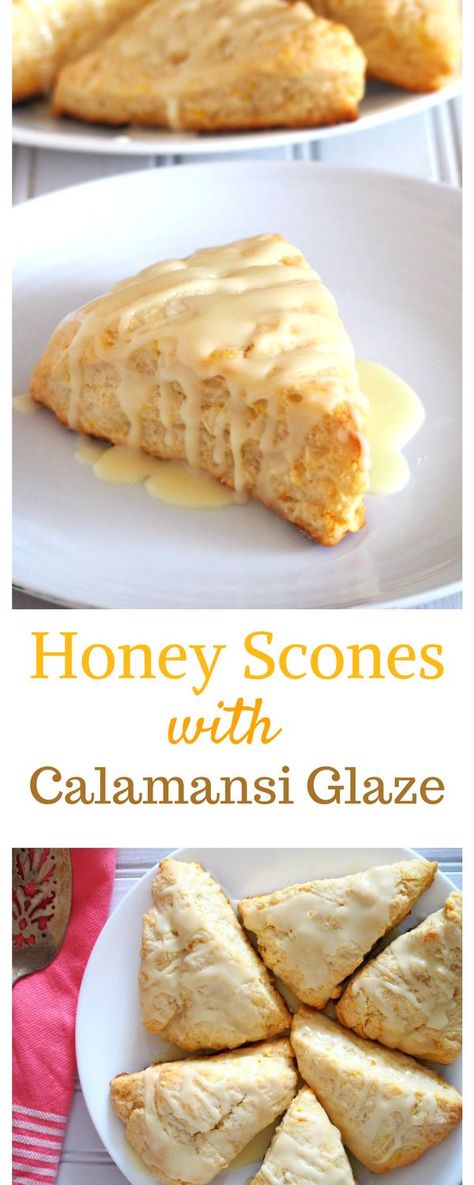 These melt in your mouth Honey Scones are even more delightful glazed with citrusy sweet calamansi glaze. Have them for breakfast, snack or even as desserts, you can't go wrong with these delicious treats any time of the day. #scones #honeycalamansi Honey Scones, Scone Recipes, Lemon Glaze, Time Of The Day, Crumpets, Scone Recipe, Delicious Treats, Melt In Your Mouth, Muffin Recipes