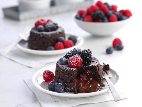 Mixed Berry Chocolate Molten Cake Recipe | Driscoll's Berry Tart Recipe, Chocolate Molten Cake, Cream Cheese Pastry, Blackberry Cheesecake, Molten Cake, Cream Cheese Mints, Swirl Cheesecake, Chocolate Wafer Cookies, Cheese Pastry