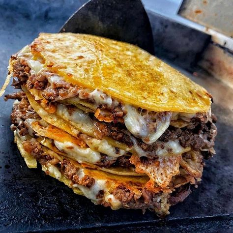 Follow @Food.Lovers.Life  A stack of cheesy asada mulitas from  and watching #worldcup on my phone. #foodbeast // who yall got?! ?? @Food.Lovers.Life Tacos, Instagram