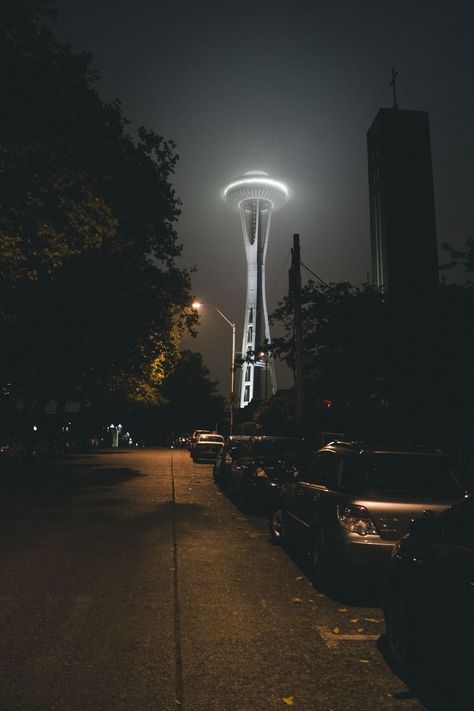 seattle center, downtown seattle, street, light, vehicle, moon, road, silhouette, sunset, landscape, smoke, industry, city, car, flame Pacific Aesthetic, Nova Orleans, Seattle Photos, Seattle Photography, Seattle Travel, Sleepless In Seattle, Space Needle Seattle, Seattle City, Evergreen State