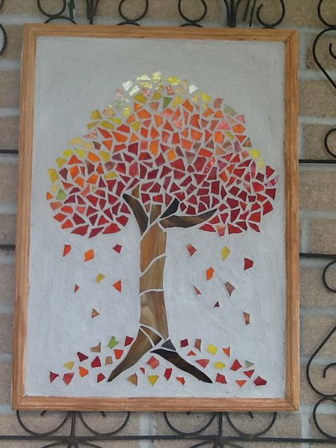 Autumn tree mosaic Mosaic Fall Trees, Mosaic Trees Pattern, Mosaic Tree Art, Autumn Mosaic, Mosaic Tree, Tree Mosaic, African Tree, Balloon Cars, Paper Mosaic