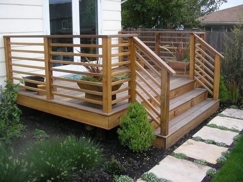 1000+ ideas about Backyard Deck Designs on Pinterest | Backyard ... Side Porch Ideas, Horizontal Deck Railing, Reling Design, Wood Deck Railing, Railing Designs, Deck Bar, Deck Remodel, Patio Railing, Deck Railing Design