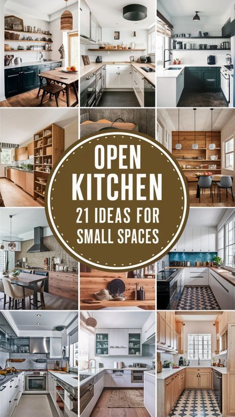 Tiny House Open Shelving Kitchen, New Build Small Kitchen Ideas, Small Apartment Open Kitchen Living Room, Best Small Kitchen Layout, Open Floor Plan Living Room And Kitchen Small Area, Tiny Kitchen Floor Plans, Best Small Kitchens, Renovating A Small Kitchen, Townhouse Kitchen Ideas Small Spaces