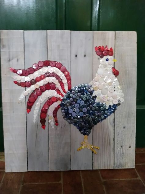 Button Chicken Art, Rooster Diy Crafts, Rooster Crafts Diy, Chicken Craft Ideas, Button Rooster, 4 H Project Ideas, Diy Ideas Creative, Rooster Craft, Vintage Buttons Crafts