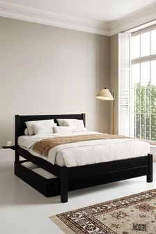 Wooden Beds with Storage | Next UK Teen Boy Bed Frame, Wooden Beds With Storage, Black Storage Bed, Black Wooden Bed, Bedside Shelves, Draw Space, Wooden Bed With Storage, Bed Inspo