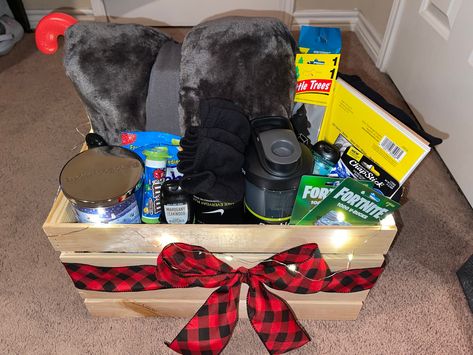 Carhartt Gifts For Him, Christmas Gift Ideas For Blue Collar Boyfriend, Guy Christmas Basket Ideas, But Basket For Boys, Guy Birthday Gift Basket Ideas, Xmas Basket Gift Ideas For Him, Small Gift Basket For Boyfriend, Country Boyfriend Gift Basket, Country Boy Gift Basket