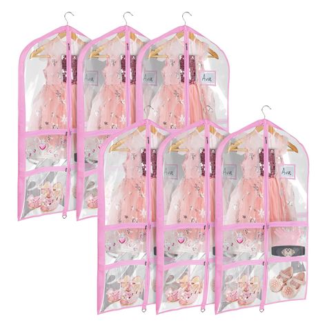 PRICES MAY VARY. HIGH QUALITY FABRIC - Set of 6 Dance Costume Bags, Made of clear PVC with Breathable Non-woven fabric gusset, durable, odorless, breathable and Waterproof and reuse use. MULTIPLE ZIP POCKETS - 4 Medium clear zipper pockets and 1 large back zippered pocket to separately storing your shoes and accessories, such as belts, socks, hair ties, makeup box, dance shoe etc. and a PVC ID card holder of the dance garment bag for Name tag or Identification Card. STRONGER ZIPPER AND D-RING - Dance Garment Bag, Dance Competition Bag, Dance Garments, Pink Pvc, Dance Competitions, Costume Bags, Garment Cover, Fabric Set, Best Dance