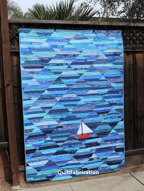 Fishing Quilt Patterns Ideas, Ocean Quilts Ideas, Beach Quilts Ideas, Water Quilt, Embroidered Quilt Labels, Boat Quilt, Ocean Quilt, History Of Quilting, Nautical Quilt