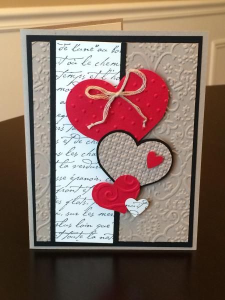 SU Hearts Card by Cindy Farina - Cards and Paper Crafts at Splitcoaststampers Beautiful Valentine Cards, Valentines Day Cards Handmade, Valentine Love Cards, Valentine Cards Handmade, Cricut Cards, Embossed Cards, Wedding Anniversary Cards, Valentine Cards, Heart Cards