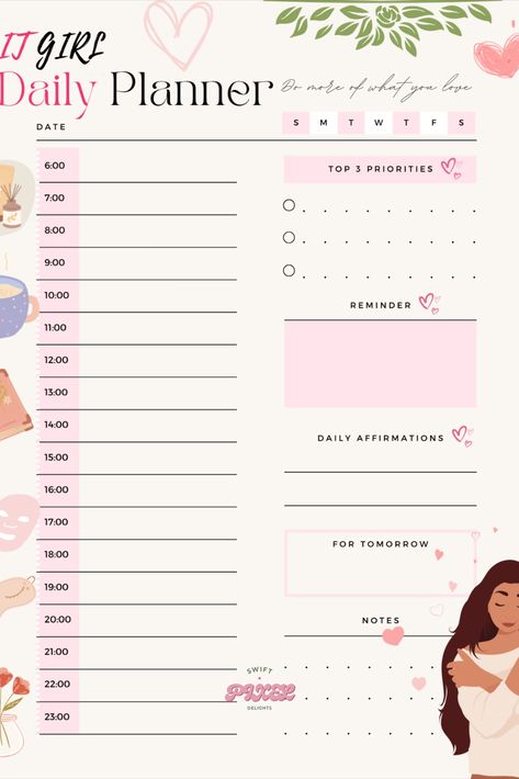 That Girl Planner, Girly Planner Ideas, Go Girl Planner, Pink Planner Template, Daily Planner Covers, Apps For Girls, Girly Planner, Journal Format, Pink Daily Planner