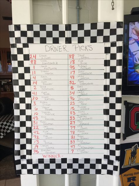 Daytona 500 NASCAR Party  NASCAR Pool and decor Daytona 500 Party Ideas, Birthday Punch Board Ideas, Indy 500 Party Ideas, Daytona 500 Party Food, Indy 500 Decorations, Nascar Party Ideas, Racing Party Ideas, Indy 500 Party, Racing Decorations