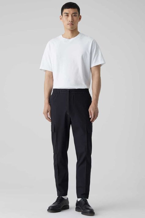 T Shirt And Slacks Outfit Men, Black Pants White Shirt Outfit, Derby Shoes Outfit, Fall Outfits For Men, Choir Uniforms, Black Pants Outfit, Outfit Ideas Baggy, Minimalist Fashion Men, Combat Pants