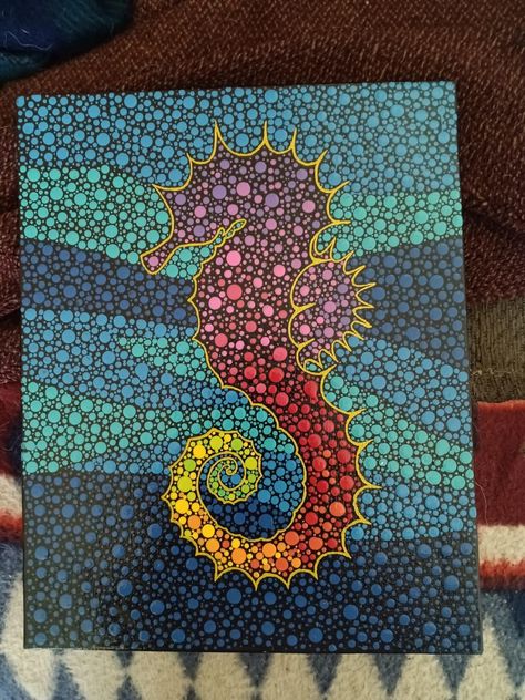 Dot Art Octopus, Seahorse Dot Painting, Nib Painting, Pointalism Art, Seahorse Drawing, Aboriginal Art Dot Painting, Aboriginal Dot Painting, Seahorse Art, Aboriginal Painting