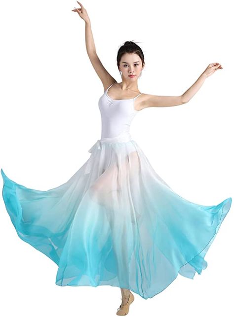 Amazon.com: ORIDOOR Women's Fairy Lyrical Dance Skirt Gradient Color Chiffon Swing Skirt Ballet Modren Dance Costume Lake Blue White : Clothing, Shoes & Jewelry Ocean Dance Costume, Ballet Pose, Frozen Jr, Modern Ballet, Flamenco Skirt, Campaign Shoot, Halloween Skirt, Belly Dance Dress, Long Flowy Skirt