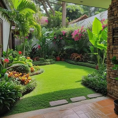 Simple Garden Design, Simple Garden Ideas, Ideas Para Jardin, Beautiful Gardens Landscape, Small Garden Landscape, Tropical Garden Design, Courtyard Gardens Design, Backyard Gardens, Home Garden Design