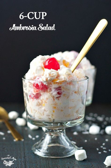 6-Cup Ambrosia Salad - My Recipe Magic Coconut Sour Cream, Ambrosia Salad Recipe, Chocolate Rum Cake, Easy Fruit Salad Recipes, Best Fruit Salad, Favorite Christmas Recipes, The Seasoned Mom, Salads To Go, Fruit Salad Easy