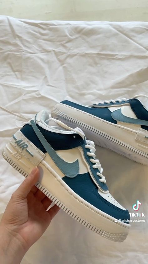 Blue Shoes Air Force, Painting Air Force 1, Navy Air Force Ones, Nike Casual Navy Custom Sneakers, Blue Nike Air Force 1 For Streetwear, Blue Synthetic Nike Air Force 1 For Streetwear, Customize Shoes, Painted Air Force 1, Hacking Books