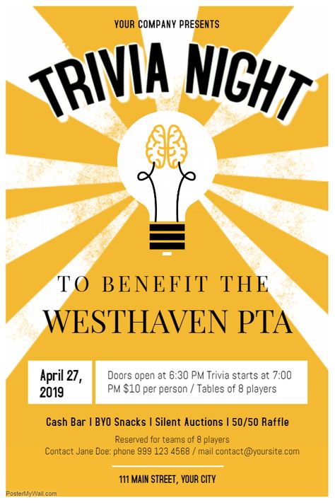 Trivia quiz night poster Trivia Night Poster Design, Quiz Poster Design Ideas, Quiz Poster Design, Quiz Night Poster, Trivia Night Fundraiser, Quiz Poster, Trivia Poster, Trivia Night Flyer, Fundraising Poster