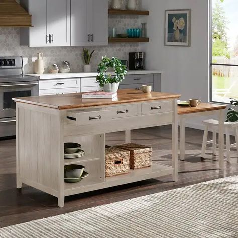 Eleanor Two-Tone Antique Finish Extendable Kitchen Island with 3 Drawers by iNSPIRE Q Classic - On Sale - Bed Bath & Beyond - 39158111 Extendable Kitchen Island, Moveable Kitchen Island, Small Kitchen Items, Kitchen Island Dimensions, Tiered Shelves, Kitchen Aesthetics, Two Tone Kitchen, Wood Kitchen Island, Classic Bed