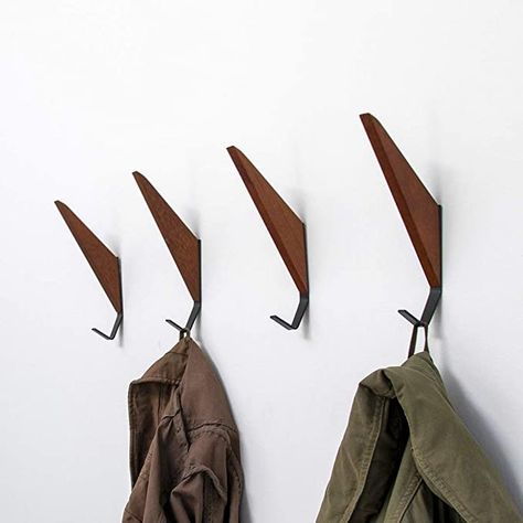 Mid Century Modern Entryway, Wall Coat Hooks, Modern Coat Hooks, Wooden Coat Hooks, Modern Wall Hooks, Coat Hooks On Wall, Modern Coat Rack, Wood Magazine, Modern Entryway