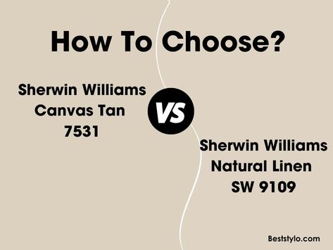 When selecting a warm, inviting neutral paint color, two great options to consider are Sherwin Williams Canvas Tan 7531 and Sherwin Williams Natural Linen SW 9109. At first look, these two beige paint colors can Natural Linen Sherwin Williams Doors, Dapper Tan Sherwin Williams, Sherwin Williams Canvas Tan Living Rooms, Canvas Tan Sherwin Williams Living Rooms, Sw Natural Linen Walls, Sw Beige Paint Colors, Sw Canvas Tan, Canvas Tan Sherwin Williams, Sherwin Williams Canvas Tan