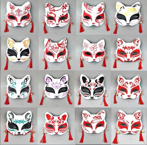 Kitsune Mask Design Ideas, Kitsune Types, Kabuki Mask Design Female, Japanese Mask Design, Kitsune Mask Design, Fox Mask Design, Japanese Fox Mask, Curves Design, Art Competition Ideas