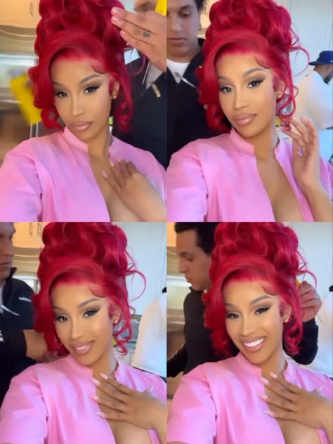 Cardi B Wig Hairstyles, Cardi B Updo Hairstyle, Red Updo Hairstyles For Black Women, Occasional Hairstyles, Valentine’s Day Hairstyles Black Women, Cardi B Hairstyles, Hair Installation, Bday Fits, Ideas Haircut