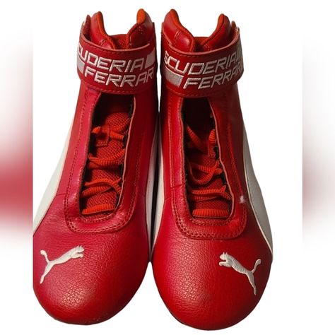 Puma Scuderia Ferrari x R-Cat Mid Russo Corsa Driving shoe  Sz 6.5 Red & White Wordmark Logo, Word Mark Logo, Scuderia Ferrari, Puma Shoes, Driving Shoes, Pumas Shoes, Velcro Straps, Synthetic Leather, Ferrari