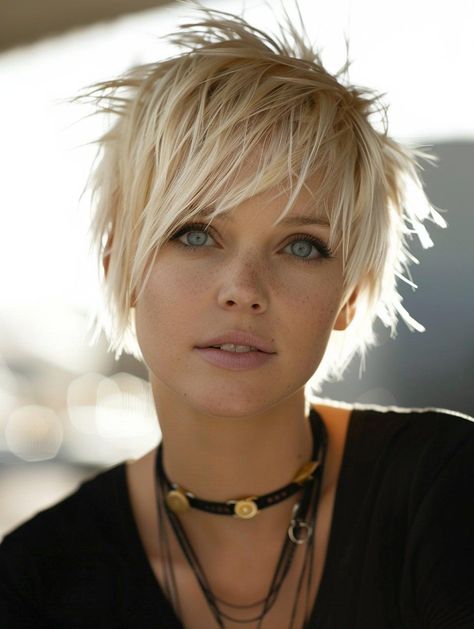 Short Choppy Haircuts: Stylish Ideas for All Hair Types and Face Shapes Rocker Bob Haircut, Short Piecy Hair Cuts, Short Shaggy Haircuts For Fine Hair, Short Hair For Thick Hair Round Face, Short Haircut Ideas For Thick Hair, 2024 Pixie Trends, Short Shag Haircuts For Thick Hair, Choppy Pixie Cut With Bangs, Short Pixie Haircuts For Fine Hair