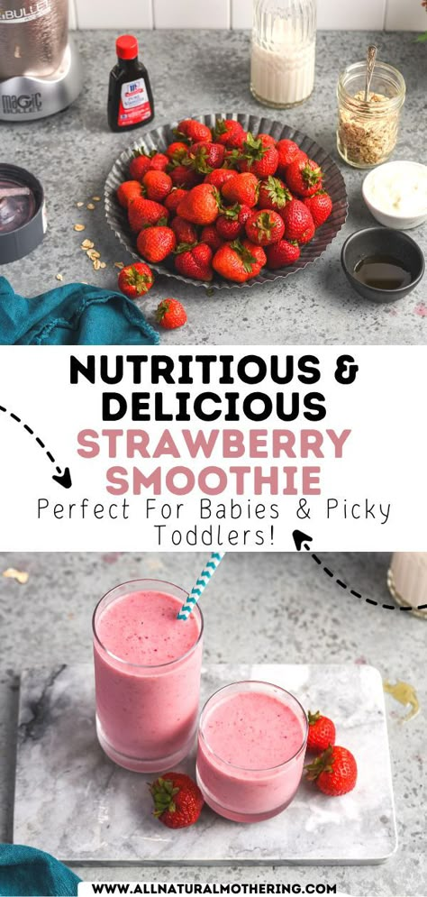 Homemade Strawberry Smoothie, Strawberry Smoothie Without Banana, Infant Smoothies Recipes, Strawberry Smoothie Recipe Healthy, Smoothies For Babies, Immunity Recipes, Smoothies For Toddlers, Frozen Strawberry Smoothie, Strawberry Smoothie Recipes