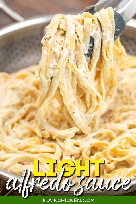 Light Alfredo Sauce – Discover the guilt-free creamy indulgence of our Light Alfredo Sauce! Made with skim milk, ricotta, Greek yogurt, and aromatic seasonings, it's a healthier twist on a classic favorite. Perfectly velvety and rich, it pairs beautifully with your favorite pasta and a variety of sides. Enjoy the comfort of Alfredo without the extra calories! Light Alfredo Sauce, Healthy Alfredo Sauce Recipe, Garlic Parmesan Knots, Make Alfredo Sauce, Greek Yogurt Recipes, Alfredo Sauce Recipe, Plain Chicken, Roasted Asparagus, Skim Milk