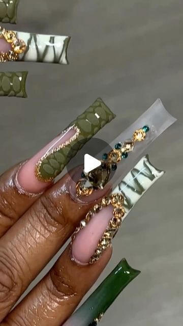 Kani’s Nail Studio in Orlando ✨Everyone is Welcomed✨ on Instagram: "Loveeee these 😍🔥 olive green “mysterious” and light green “Nova” from @madam_glam 💕✨ 
serinity crystals from @bluestreakcrystals 

#orlandonails #orlandonailtech #fallnails #crocnails #jaxnails" Money Green Nails Designs, Money Green Nails, Olive Green Nail Designs, Money Nails Designs, Olive Green Nails, Madam Glam, Green Nail Designs, Nail Studio, Best Acrylic Nails