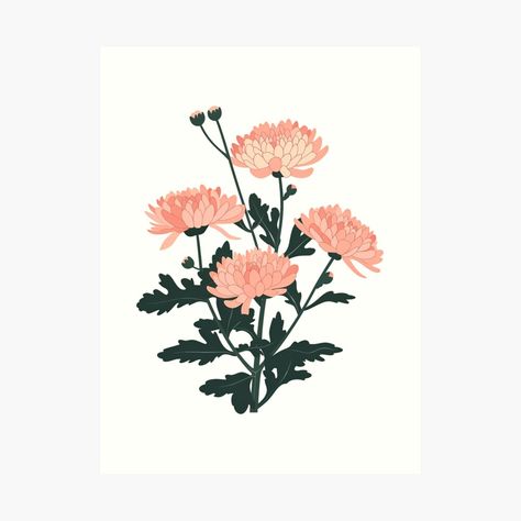 Get my art printed on awesome products. Support me at Redbubble #RBandME: https://www.redbubble.com/i/art-print/Chrysanthemums-Illustration-by-Floreolove/163209823.1G4ZT?asc=u Chrysanthemum Illustration, Small Tats, Flower Flat, Spotify Covers, Chrysanthemum Flower, Month Flowers, Birth Month Flowers, Flat Illustration, Birth Month