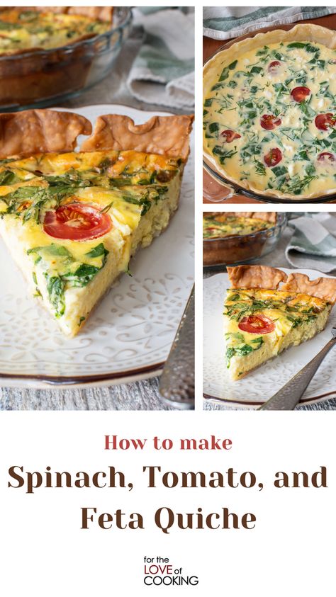 This light, flavorful, and tasty vegetarian quiche is made with eggs, spinach, tomatoes, and feta cheese. #recipe #quiche #eggs #spinach #tomatoes #fetacheese #Dill #vegetarianrecipe #breakfast #brunch #easyrecipes #quickrecipes Spinach And Feta Quiche Recipes, Tomato Feta Quiche, Recipe Quiche, Spinach Feta Quiche, Tomatoes And Feta Cheese, Vegetarian Quiche Recipes, Feta Quiche, Vegetarian Quiche, Tomato Quiche