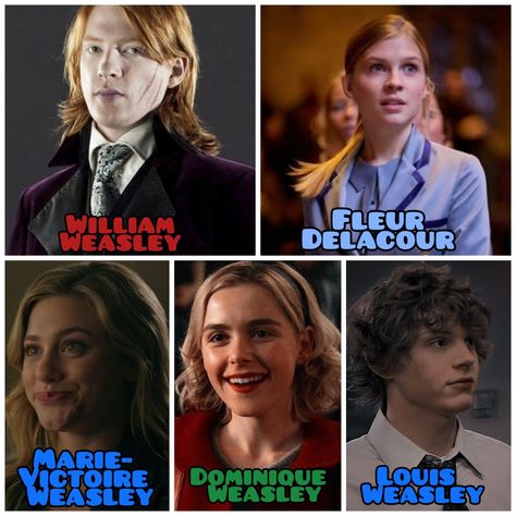 William Weasley❤️, Fleur Delacour💙, Marie-Victoire Weasley💙, Dominique Weasley💚, Louis Weasley💙. Victorie Weasley, Victoire Weasley, Kou Mukami, Louis Weasley, Bill Weasley, Dominique Weasley, Clary Y Jace, Weasley Harry Potter, Fleur Delacour