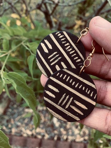 Mudcloth design earrings African tribal inspired jewelry | Etsy Black Owned Jewelry, Afro Earrings, Black And Gold Earrings, African Inspired Jewelry, Afrocentric Jewelry, Afrocentric Earrings, Ethno Style, African Accessories, African Earrings