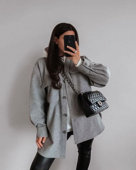 winter outfit idea, shacket, chanel bag #winterstyle #shacket #chanel Grey Shacket Outfit, Shacket Outfit, December 11, Entertainment, Instagram Photos, Grey, On Instagram, Instagram