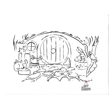 Hobbit hole traceable for canvas painting Hobbit Line Art, Hobbit Hole Painting Watercolor, Easy Hobbit Drawings, Hobbit Hole Painting Acrylic, The Hobbit Art Drawing, Shire Drawings, Hobbit Hole Drawing Easy, The Hobbit Embroidery Patterns, The Hobbit Silhouette