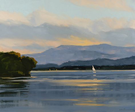 Sailing Lake Champlain Lake Painting, Lake Champlain, Vermont, Landscape Paintings, Sailing, Lake, Natural Landmarks, Travel, Art