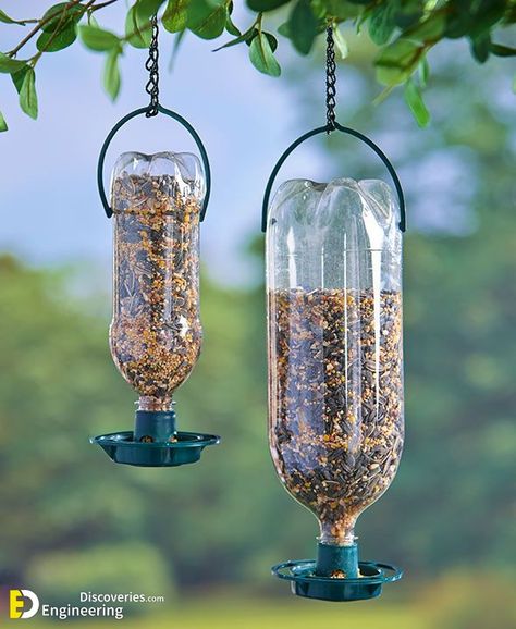 40+ Awesome Bird Feeders Ideas That Will Fill Your Beautiful Garden - Engineering Discoveries Bird Feeders Ideas, Diy Soda, Bottle Bird Feeder, Feeder Bottle, Bird Feeder Craft, Bird Seed Feeders, Window Bird Feeder, Homemade Bird Feeders, Bird House Feeder