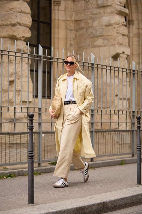 Banana Milk Is The Yellow Trend We Didn't See Coming | Who What Wear Oversized Puffer Coat, Fashion Trend Forecast, Tweed Top, Yellow Denim, Strappy Midi Dress, Banana Milk, Yellow Outfit, Butter Yellow, Fashion People