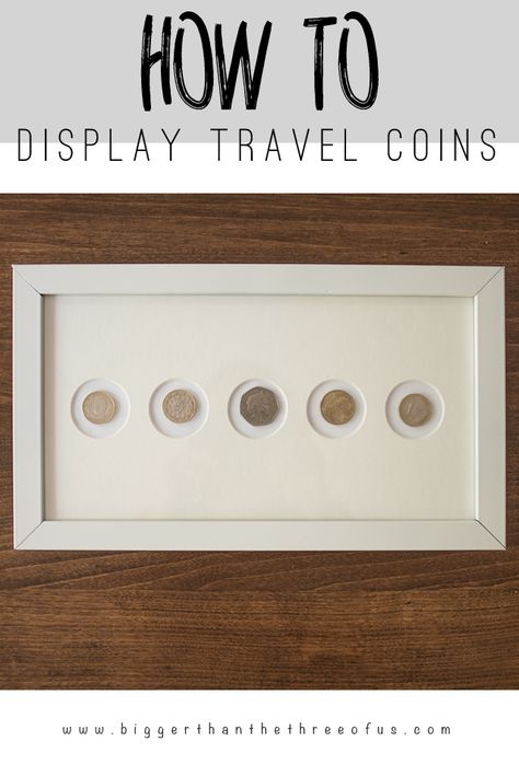 Display Coins As Art - Any hobby & craft store can make a simple matt like this with the spaces for your coins cut out the way you want! Travel Photos Display, Souvenir Display, Diy Wand, Folding Origami, Coin Art, Coin Display, Travel Keepsakes, Payday Loans, Cash Advance