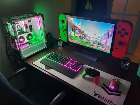 Setups • Pcs • Gaming shared a photo on Instagram: “Check this out! 👉 A custom Nintendo Switch setup, with the colors to match!💚💯 - - Credit 📸:…” • See 200 photos and videos on their profile. Nintendo Switch Gaming Room, Gaming Setup Nintendo Switch, Nintendo Gaming Setup, Nintendo Switch Desk Setup, Nintendo Switch Gaming Setup, Nintendo Switch Setup Ideas, Nintendo Setup, Nintendo Switch Setup, Switch Setup