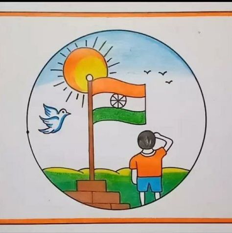 Independence Day Painting For Kids, Independence Day Easy Drawing, Republic Day Drawing For Kids Easy, Republic Day Drawing For Kids, Independent Day Drawing, January Drawings, Republic Day Drawing Ideas, Republic Day Drawing Easy, Independence Day Poster Drawing