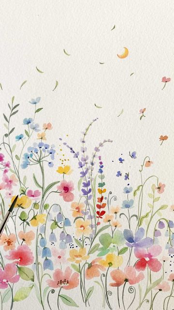 Flower Drawing Background, Water Colour Flowers Background, Watercolour Spring Flowers, Floral Painting Ideas, Watercolor Flowers Pattern Backgrounds, Shaz Serene, Pink Watercolor Flowers Wallpaper, Watercolour Meadow Flowers, Floral Watercolor Background