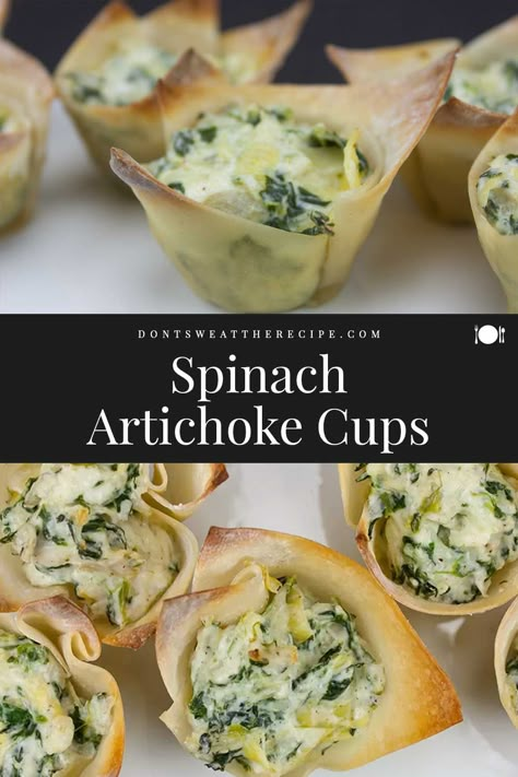 Spinach Artichoke Cups is a perfect appetizer recipe for any party! #gameday #appetizer #party #spinachdip Artichoke Cups, Spinach Artichoke Cups, Sunday Cooking, Appetizer Party, Easy Appetizers, Creamy Spinach, Thanksgiving Appetizers, Spinach Artichoke, Finger Food Appetizers