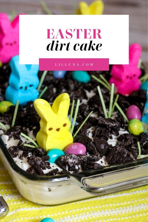 Oreo Easter dirt cake is a creamy and delicious dessert filled with Oreos, pudding, and Cool Whip. Everyone will love to decorate and eat it! #easter #dirtcake #oreos #eastercake #oreocake #easterdessert Easter Dirt Cake Recipe, Pudding And Cool Whip, Easter Dirt Cake, Oreo Dirt Cake, Yummy Easter Desserts, Dirt Cake Recipes, Oreo Dirt, Easter Egg Cookies, Carrot Cake Cookies