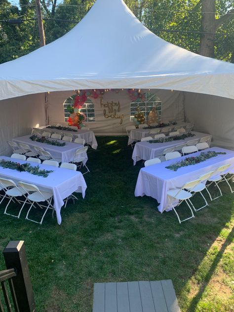 9.24.22. Party setup🫶🏻 Outside 15 Party Ideas, Graduation Party Garage Set Up, Outdoor Tent Graduation Party, Outdoor Tent Engagement Party, Backyard Sweet 16 Party Ideas Tent, Outdoor Grad Party Aesthetic, Yard Party Ideas, Graduation Cookout, Outdoor Graduation Party